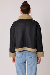 Çift Cepli İçi Kürklü Suni Deri Biker Ceket - 10