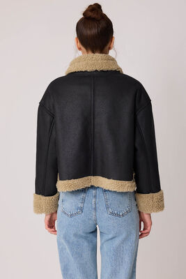 Çift Cepli İçi Kürklü Suni Deri Biker Ceket - 10