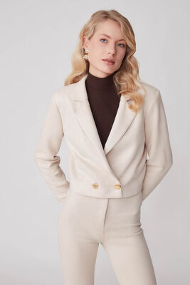 Çift Düğmeli Astarlı Crop Süet Ceket - Thumbnail (7)