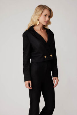 Çift Düğmeli Astarlı Crop Süet Ceket - Thumbnail (12)