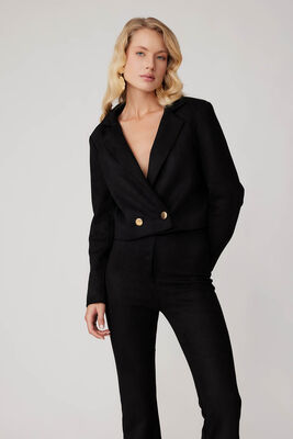 Çift Düğmeli Astarlı Crop Süet Ceket - Thumbnail (14)