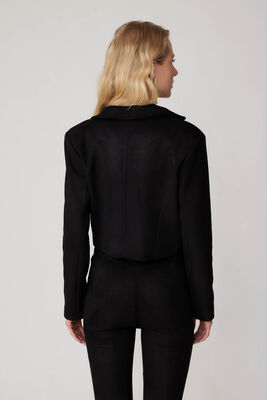 Çift Düğmeli Astarlı Crop Süet Ceket - Thumbnail (15)