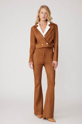 Çift Düğmeli Astarlı Crop Süet Ceket - Thumbnail (17)