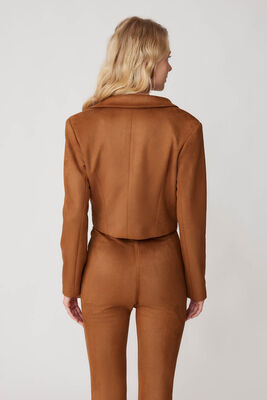 Çift Düğmeli Astarlı Crop Süet Ceket - Thumbnail (20)