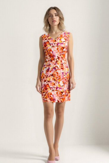 Çift V Yaka Çiçek Desen Elbise - 1