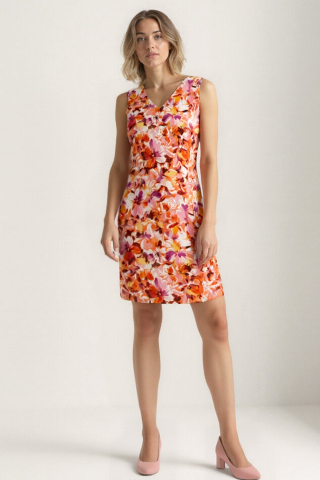 Çift V Yaka Çiçek Desen Elbise - 3