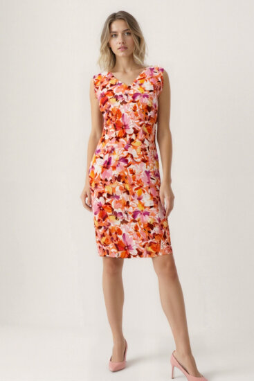 Çift V Yaka Çiçek Desen Elbise - 4