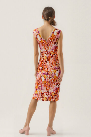 Çift V Yaka Çiçek Desen Elbise - 5