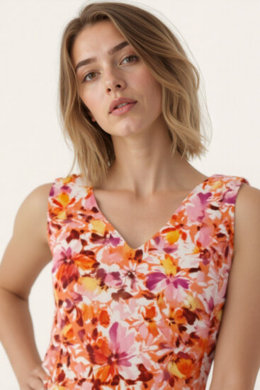 Çift V Yaka Çiçek Desen Elbise - 6