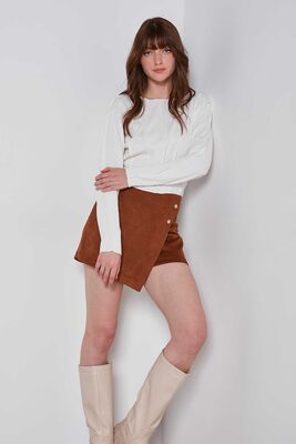 Çıtçıt Detaylı Suni Süet Şort Etek - Thumbnail (17)