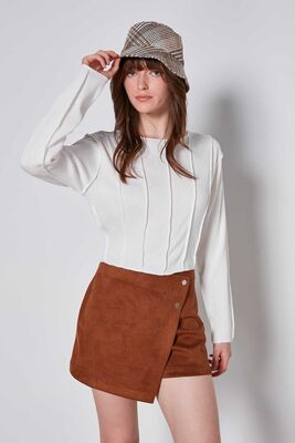 Çıtçıt Detaylı Suni Süet Şort Etek - Thumbnail (20)