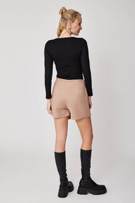 Çıtçıt Detaylı Suni Süet Şort Etek - Thumbnail (4)