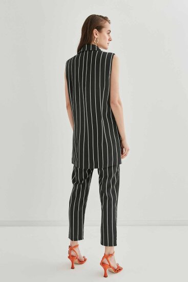 Çizgi Desenli Belden Kemerli Yelek - 10