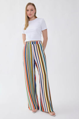 Çizgi Desenli Beli Lastikli Pantolon