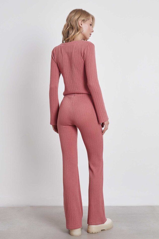 Çizgili Örme Kumaş Rahat Pantolon - 16