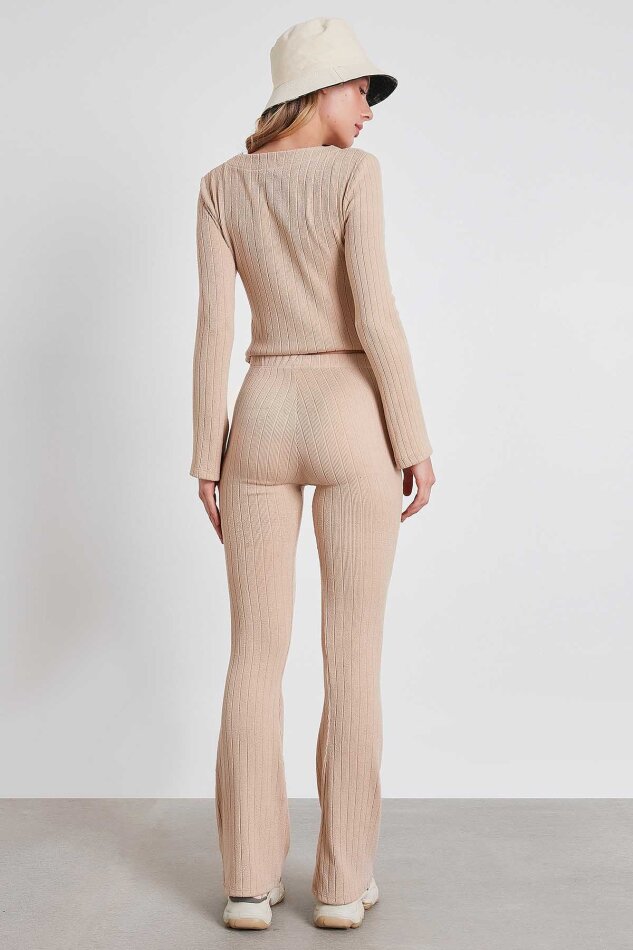 Çizgili Örme Kumaş Rahat Pantolon - 5