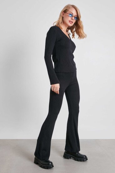 Çizgili Örme Kumaş Rahat Pantolon - 9