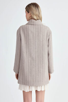 Çizgili Oversize Kaşe Kaban - Thumbnail (4)