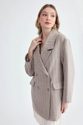 VİTRİN - Çizgili Oversize Kaşe Kaban (1)