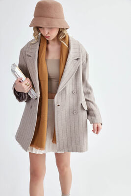 Çizgili Oversize Kaşe Kaban - Thumbnail (5)