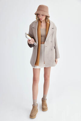 Çizgili Oversize Kaşe Kaban - Thumbnail (6)