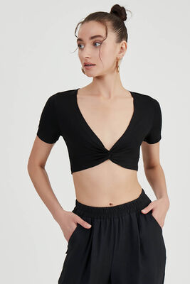 Dekolteli Büzgülü Crop Bluz - 3