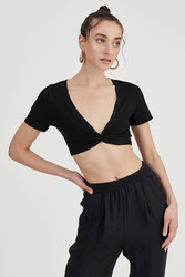 Dekolteli Büzgülü Crop Bluz - 4