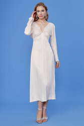 Derin V Dekolteli Uzun Saten Elbise - 16