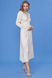 Derin V Dekolteli Uzun Saten Elbise - 18