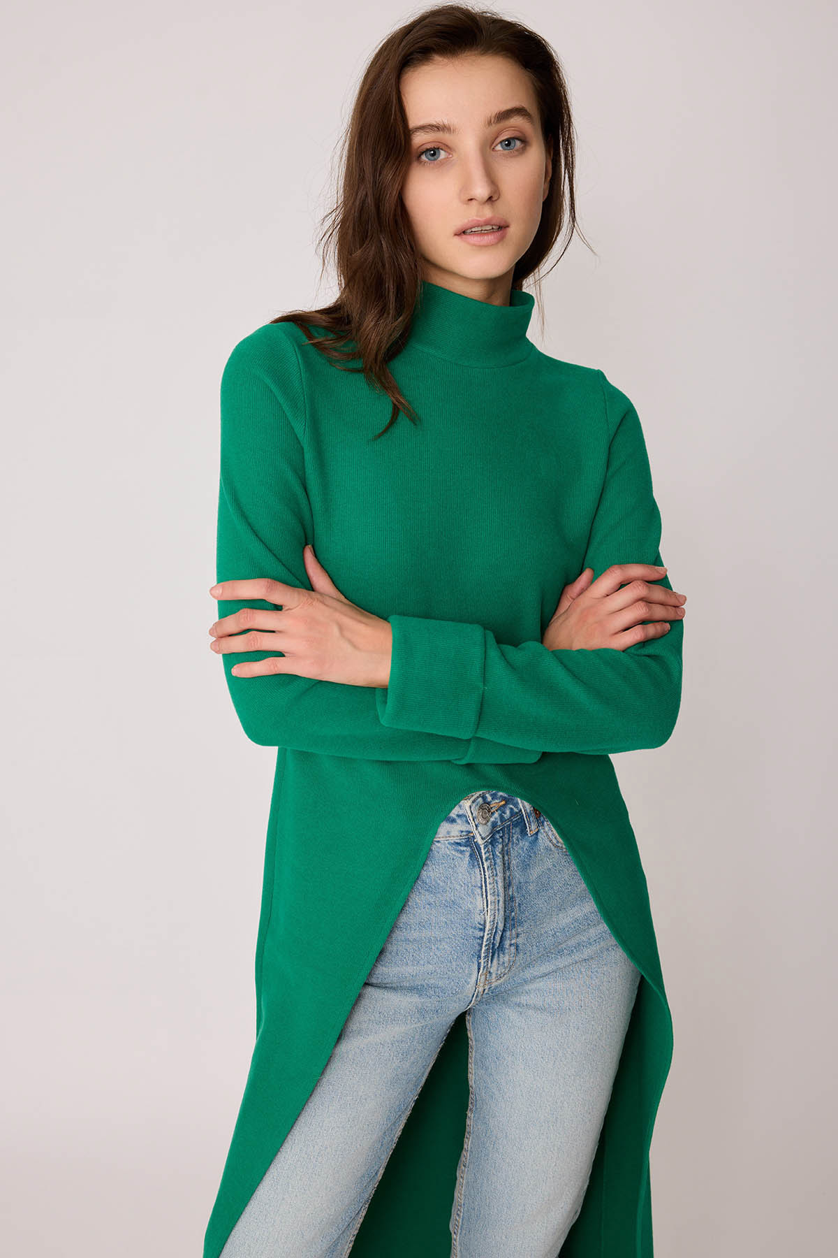 Derin Yırtmaçlı Örme Bluz - Thumbnail