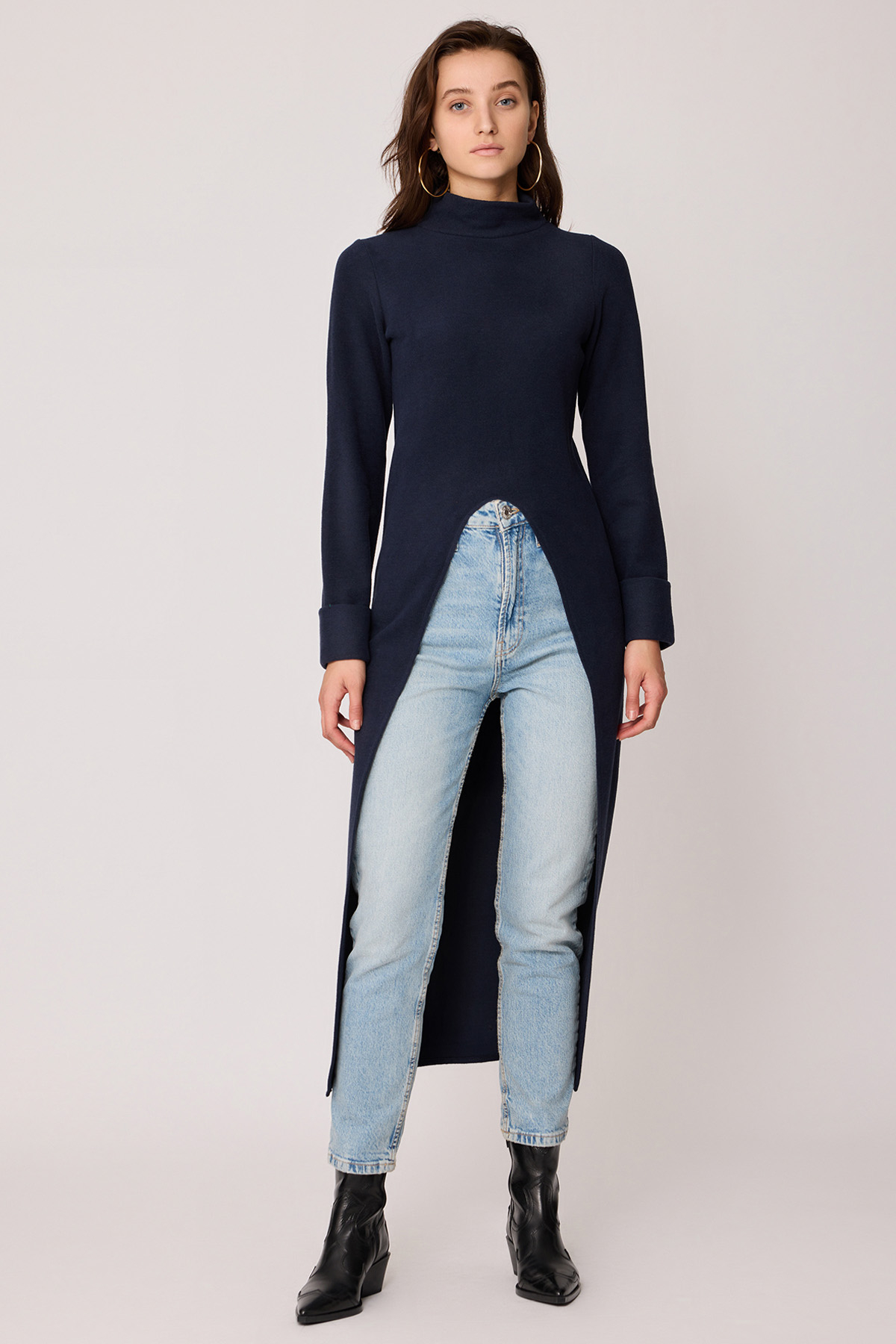 Derin Yırtmaçlı Örme Bluz - Thumbnail