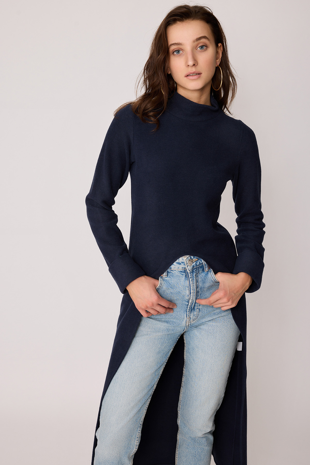 Derin Yırtmaçlı Örme Bluz - Thumbnail