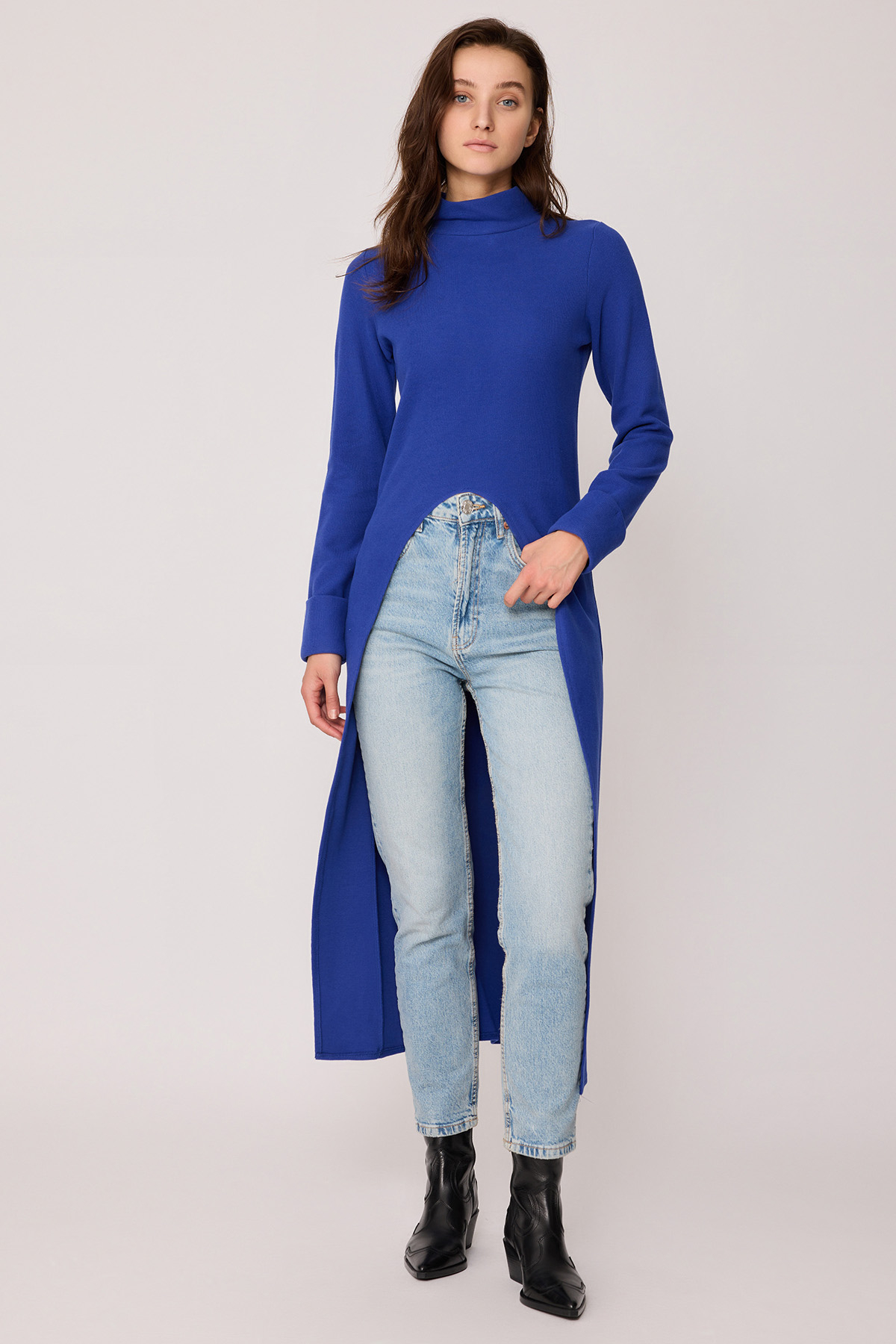 Derin Yırtmaçlı Örme Bluz - Thumbnail