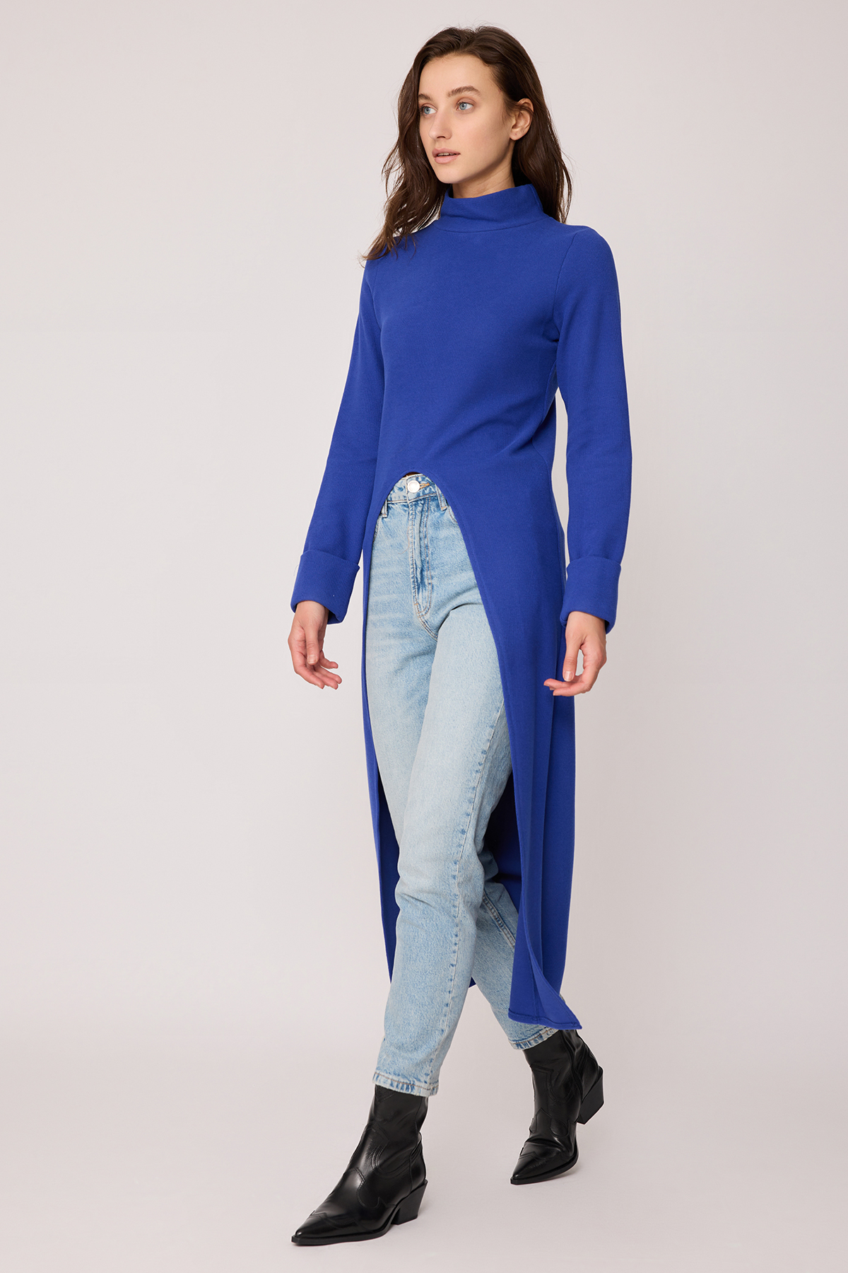 Derin Yırtmaçlı Örme Bluz - Thumbnail