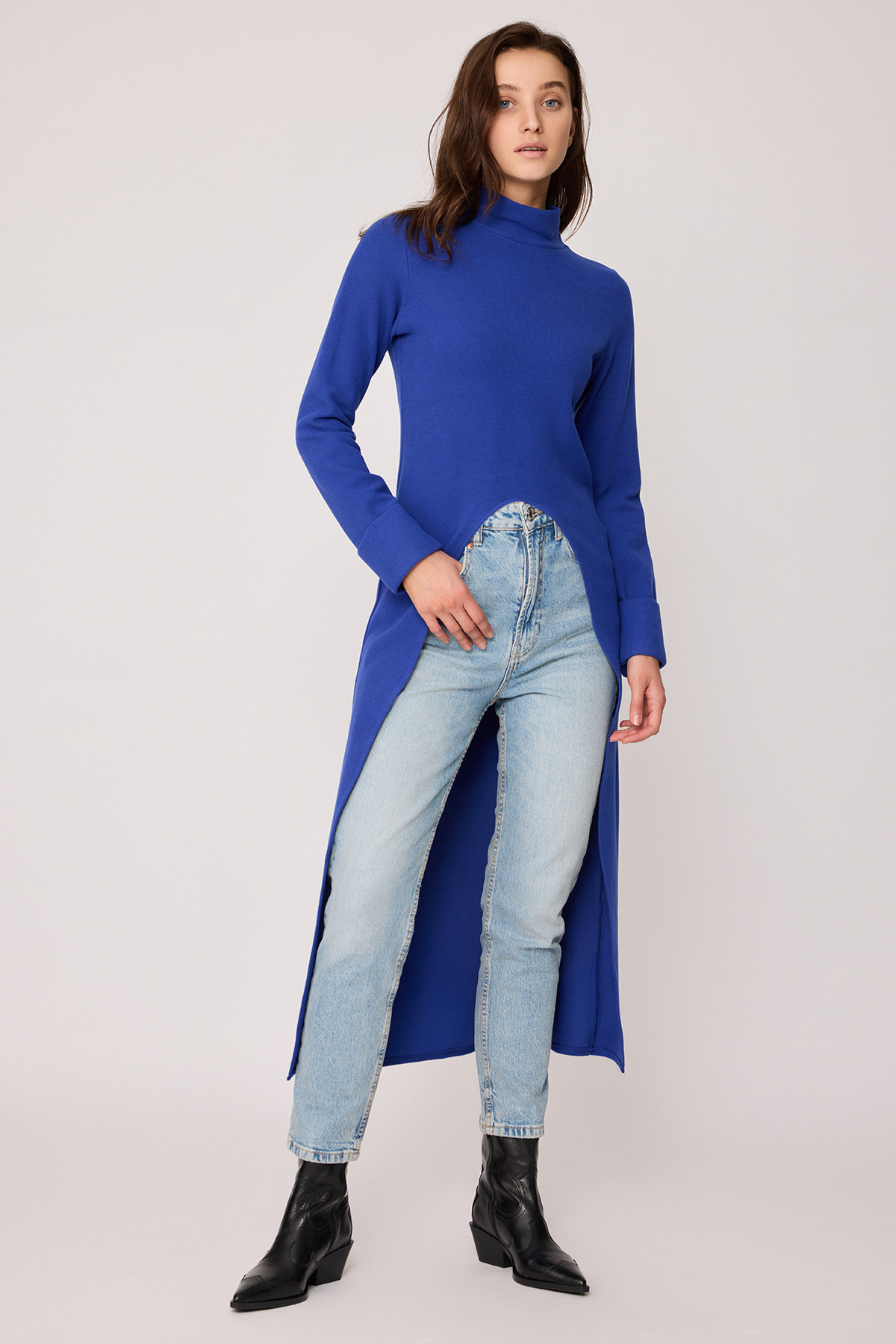 Derin Yırtmaçlı Örme Bluz - Thumbnail