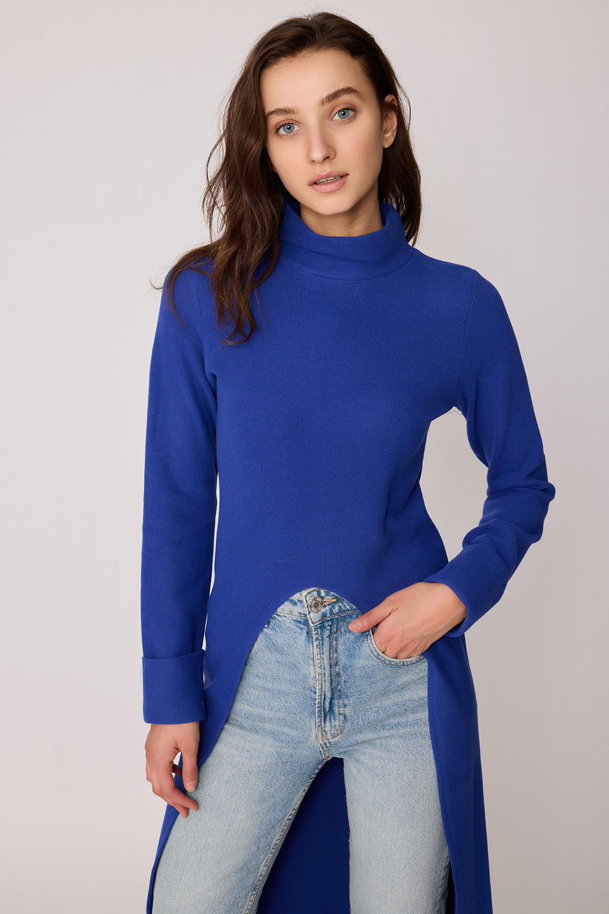 Derin Yırtmaçlı Örme Bluz - Thumbnail