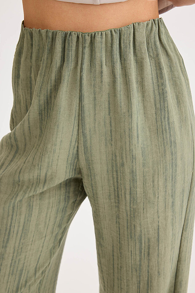 Desenli Beli Lastikli Geniş Paça Pantolon - 5