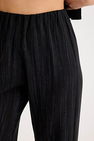 Desenli Beli Lastikli Geniş Paça Pantolon - 10