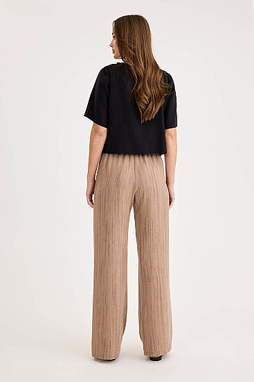 Desenli Beli Lastikli Geniş Paça Pantolon - 15