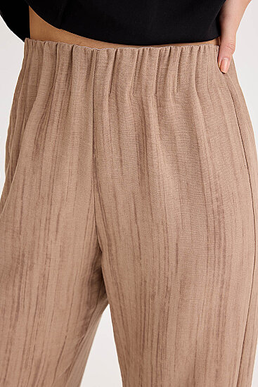 Desenli Beli Lastikli Geniş Paça Pantolon - 16