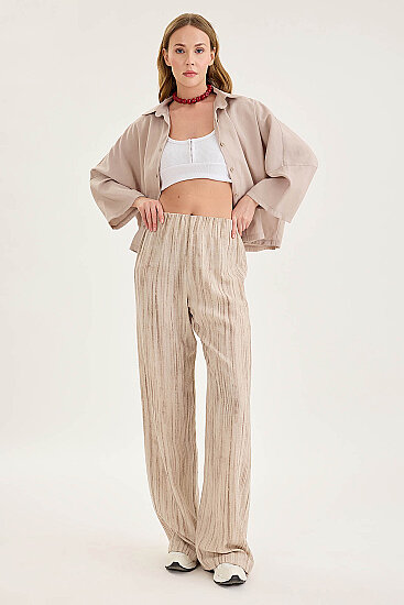 Desenli Beli Lastikli Geniş Paça Pantolon - 18