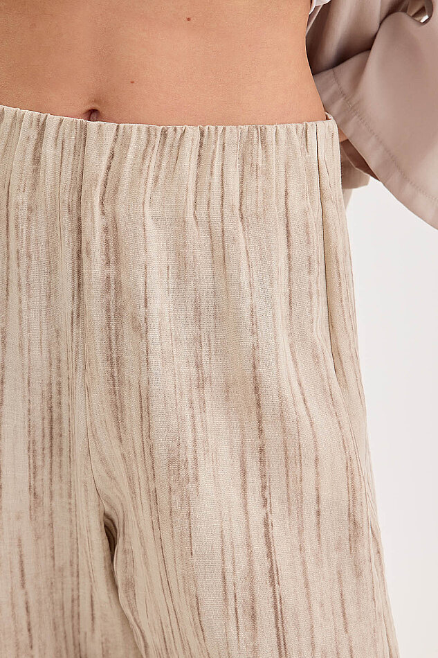 Desenli Beli Lastikli Geniş Paça Pantolon - 20