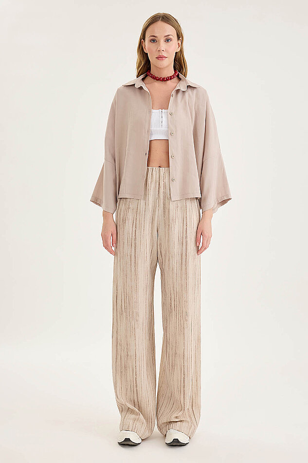 Desenli Beli Lastikli Geniş Paça Pantolon - 22