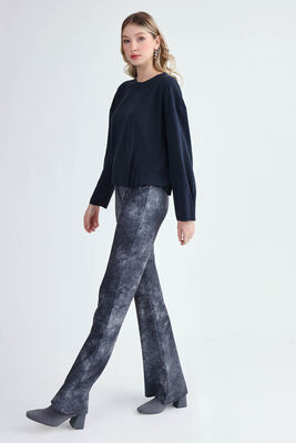 Desenli İspanyol Paça Streç Pantolon - Thumbnail (2)