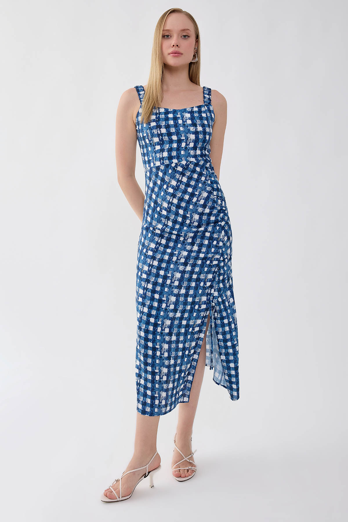 VİTRİN - Desenli Önü Büzgülü Elbise