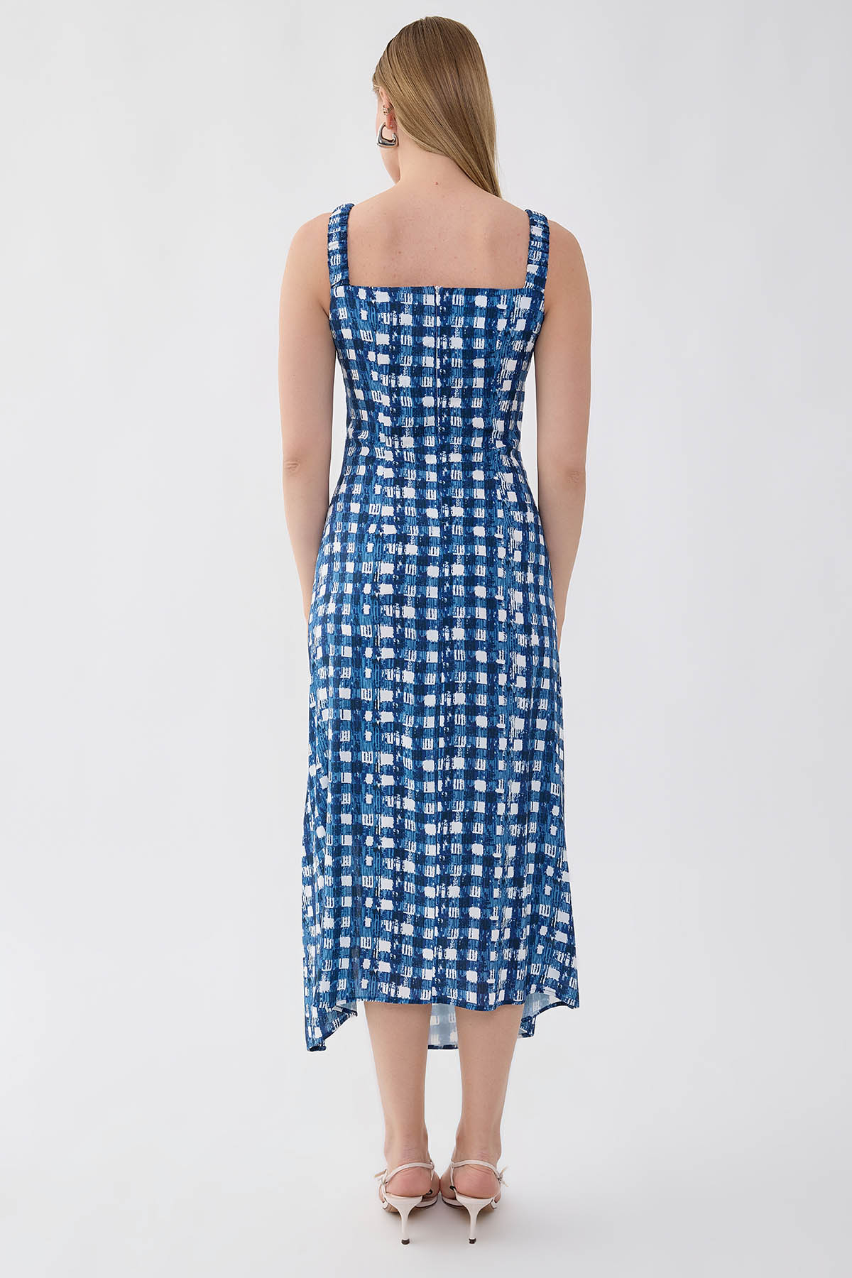 Desenli Önü Büzgülü Elbise - Thumbnail