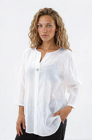 Desenli Önü Düğmeli Bluz - 3