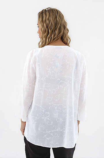 Desenli Önü Düğmeli Bluz - 4