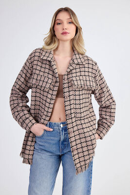 Desenli Püskül Detaylı Oduncu Gömlek