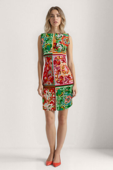 Desenli Sıfır Kol Elbise - 1